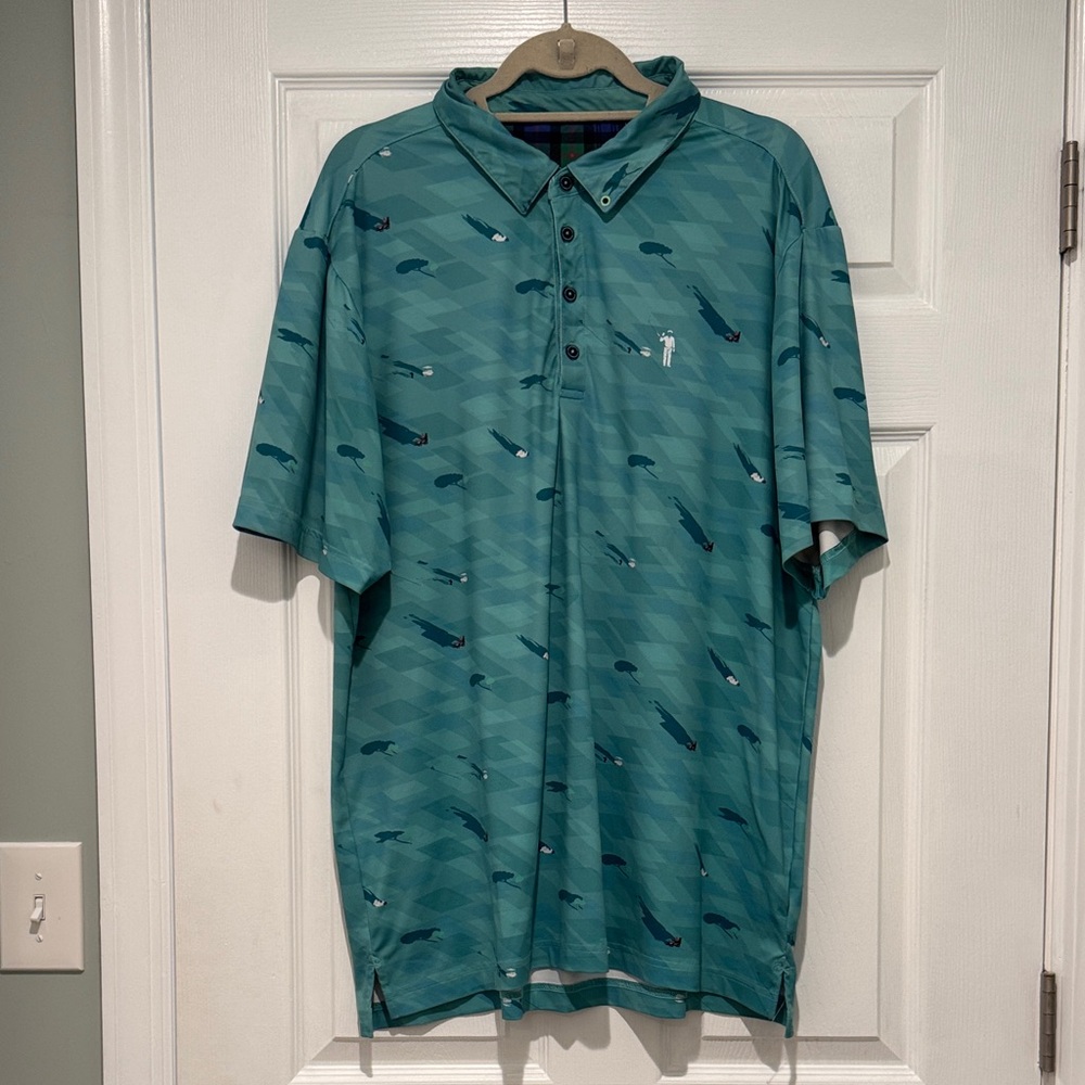 William Murray Golf Teal Throwing Shade Patterned Polo Shirt
